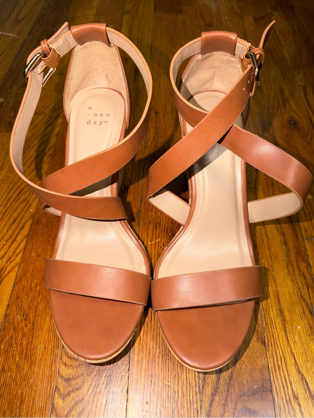 a new day Cognac Strappy Block Heel Sandals